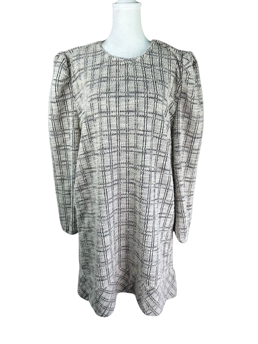 NWT BURU Knit Checker Long Puff Sleeve Mini Shift Dress XL ($218 MSRP)